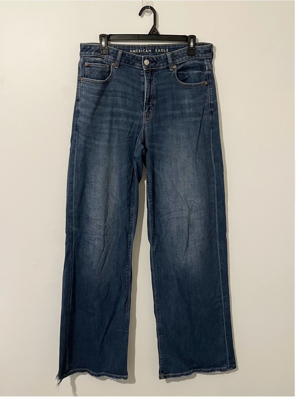 American Eagle Low Rise Baggy Wide Leg Blue Denim Jeans Size 8 X Long